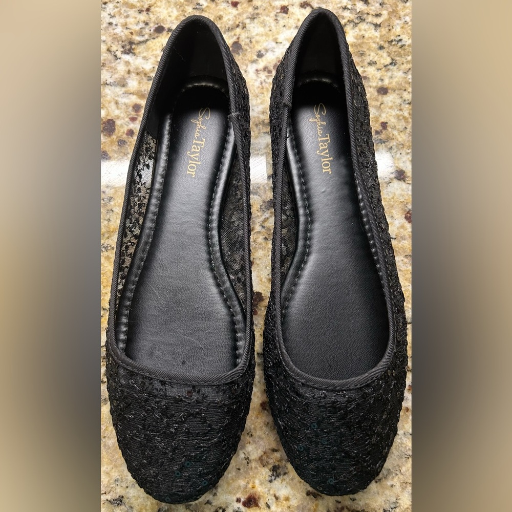 NWOB Sophia Taylor Sequin Black Textured Ballet Flats size 8.5